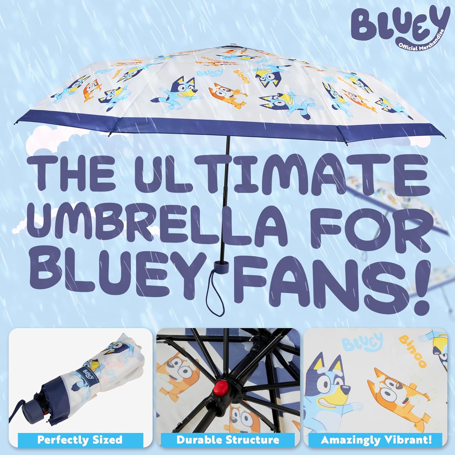 Bluey Kids Folding Umbrella - Telescopic and Lightweight