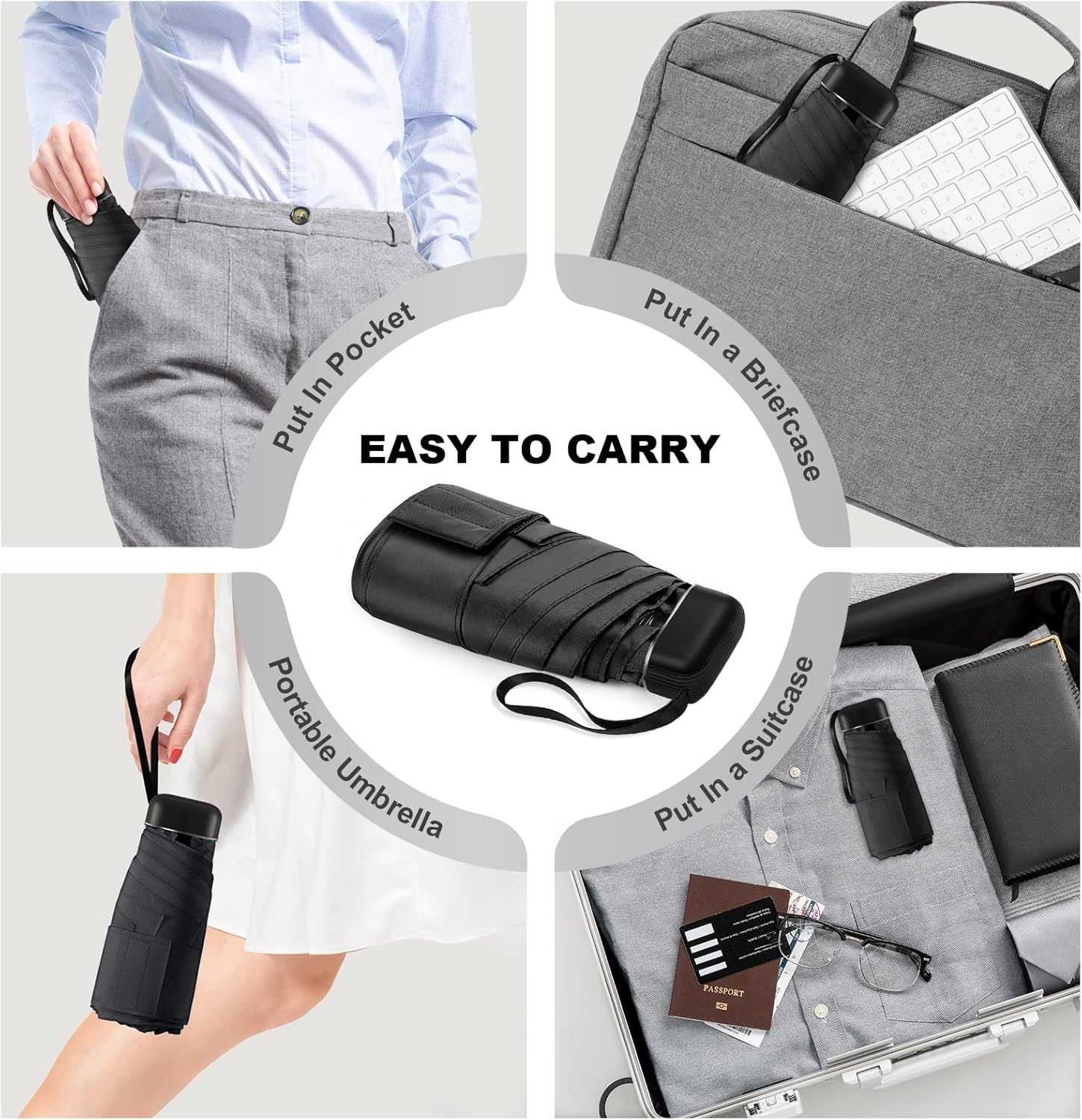 LEAGERA Mini Travel Umbrella Black 1 Pack