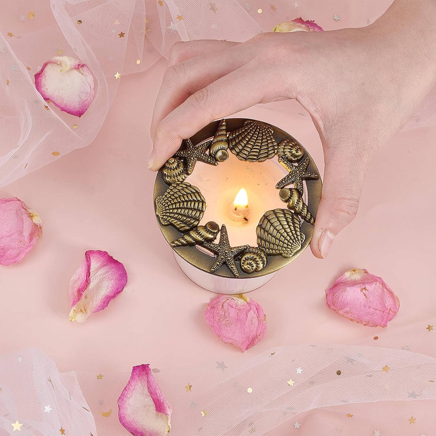 NICENEEDED Shell Starfish Candle Topper Gold