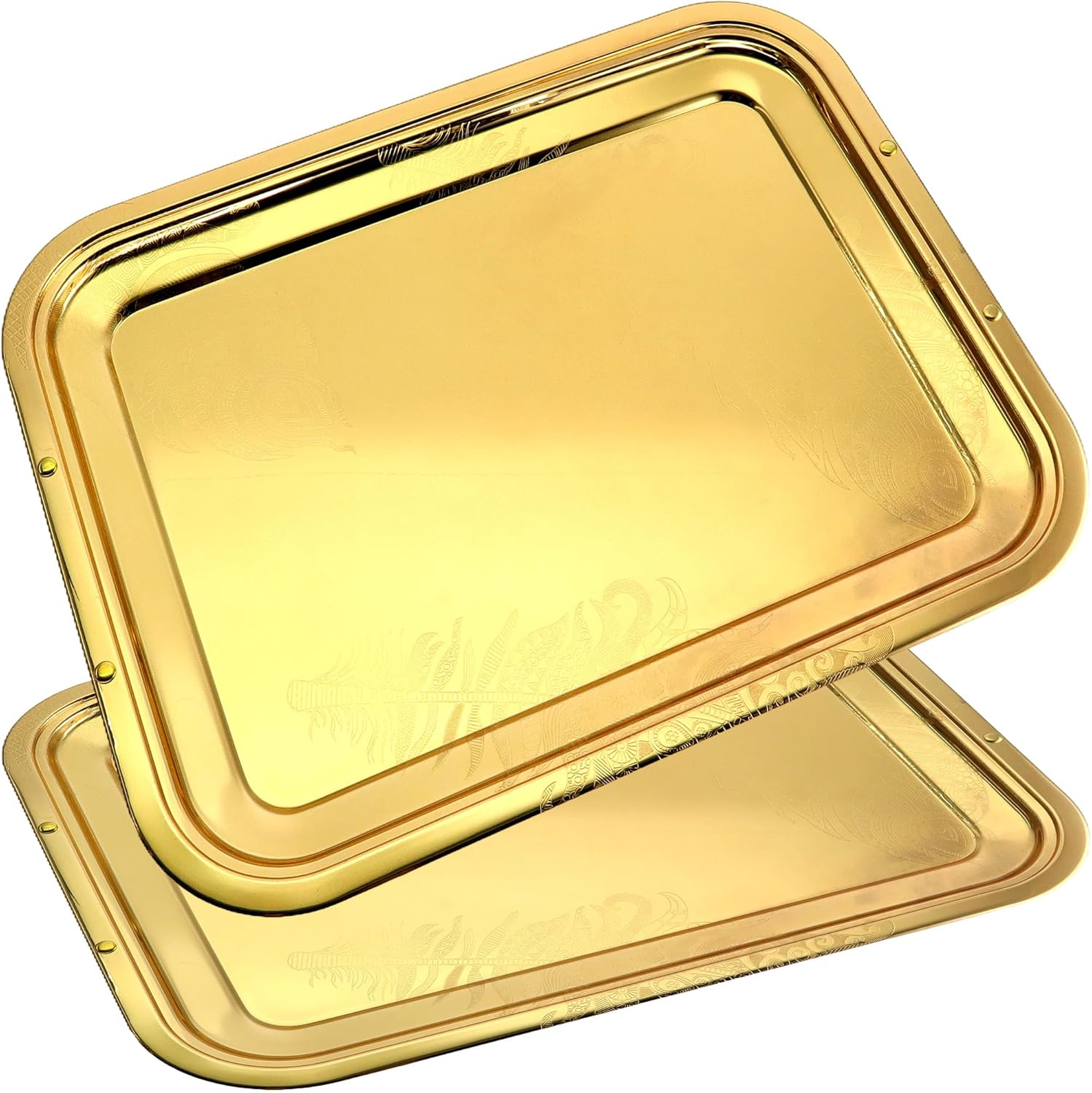 Pack of 2 17 x 131 Iron Gold Plated Serving Trays