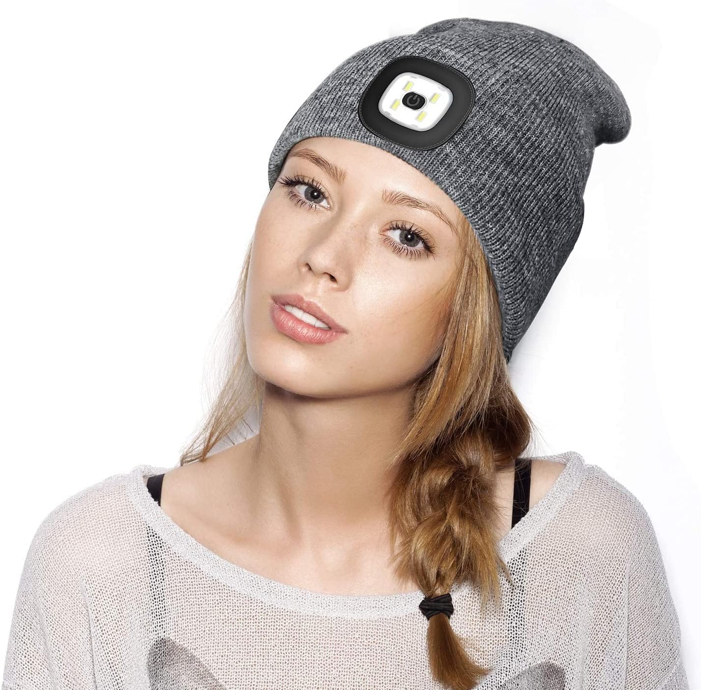 USB Rechargeable LED Headlamp Beanie Cap - Rose Red