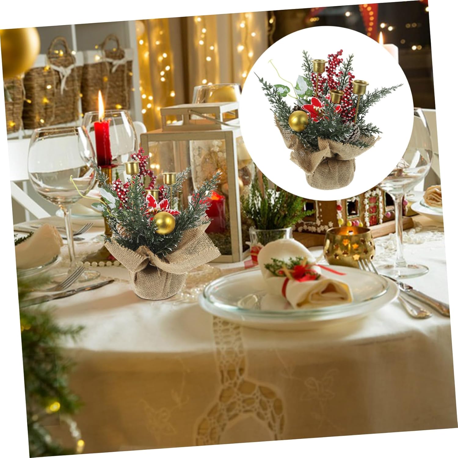 Cabilock Christmas Garland with Candle Holders and Lights