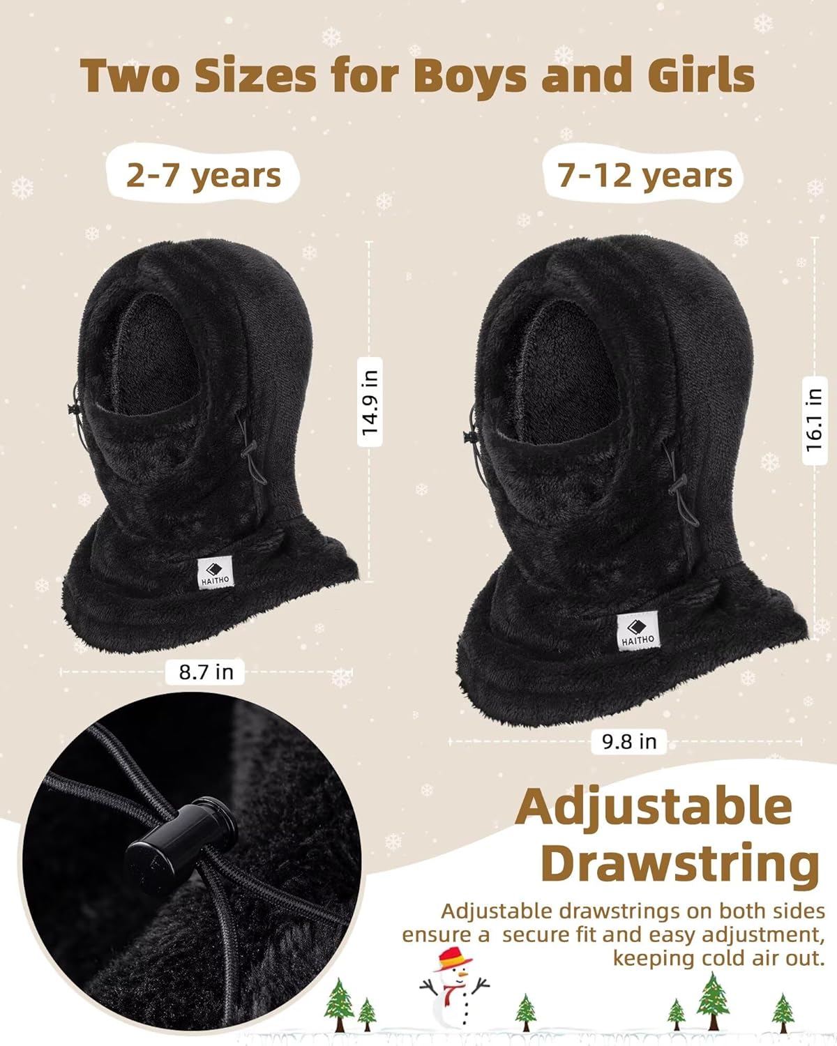 Kids Ski Mask Balaclava with Windproof Hood