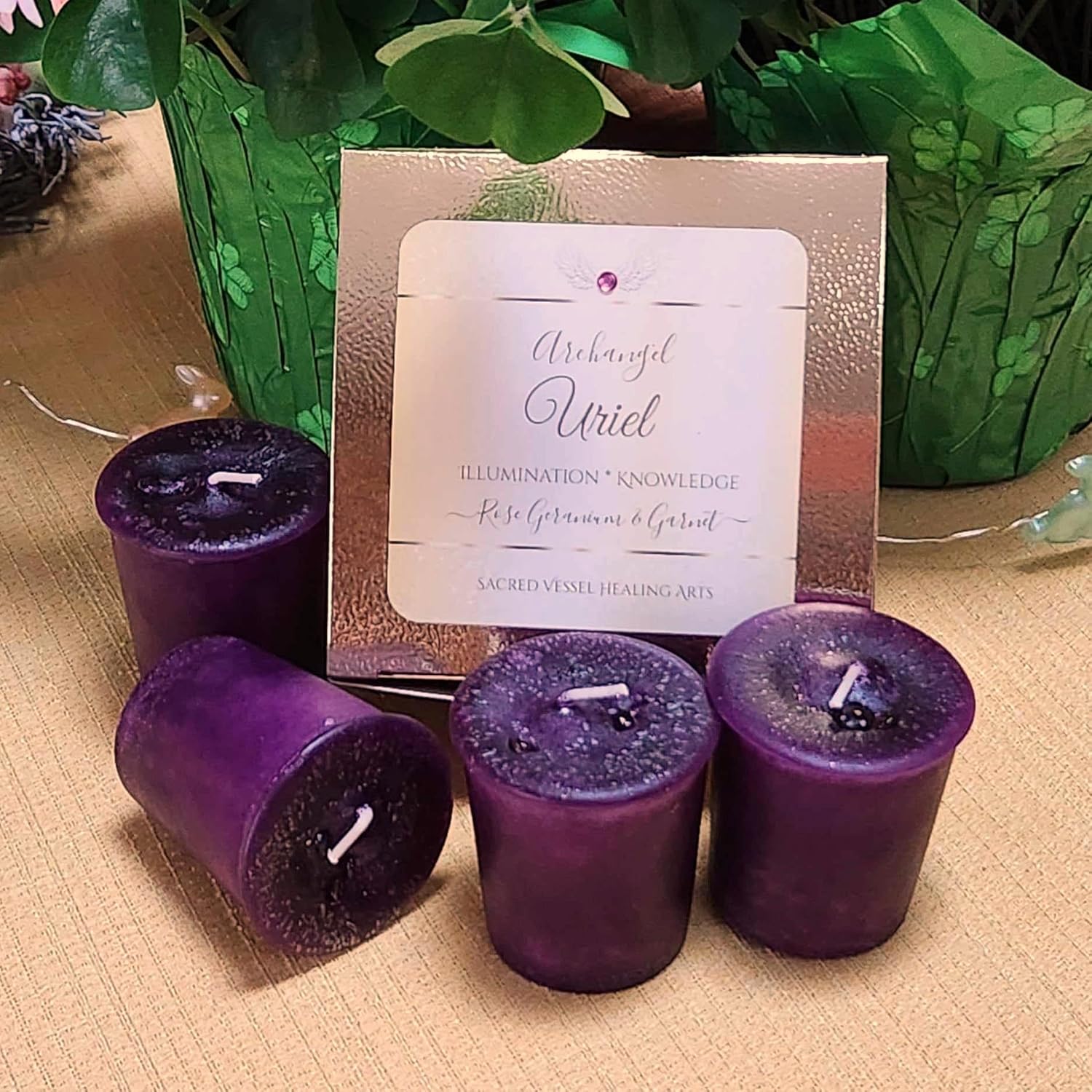 Handmade Archangel Uriel Votive Candles Set of 4