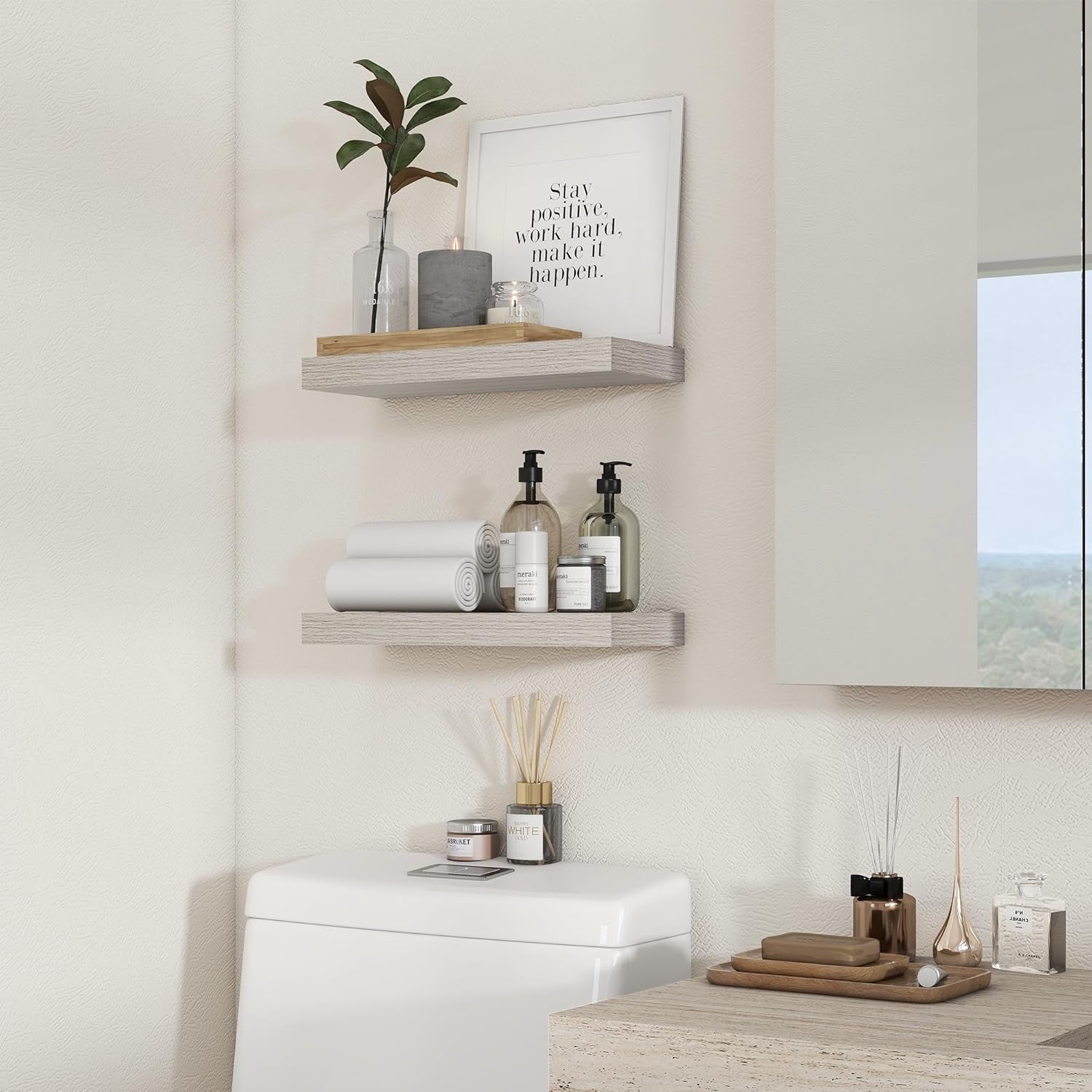Heimlove Floating Shelves 16 Inch Set of 2 Grey