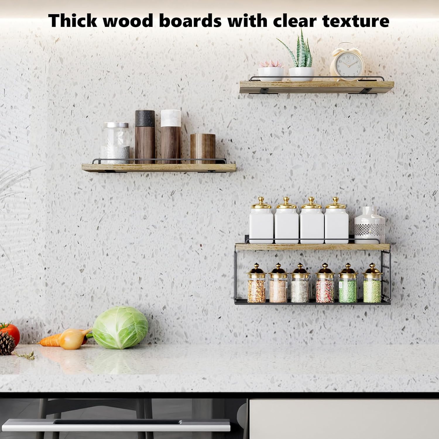 YXDXF Farmhouse Floating Shelf Set of 3 with Guardrail