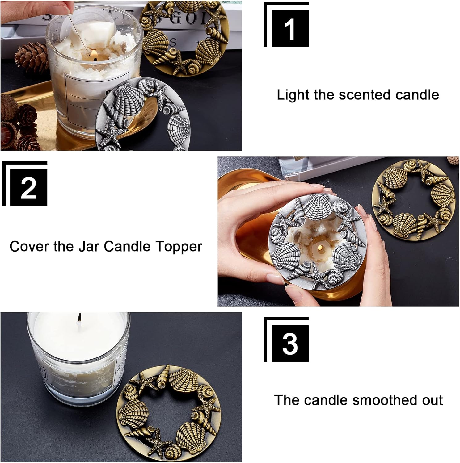 PH PandaHall 2Pack Candle Jar Topper with Shell Starfish Design