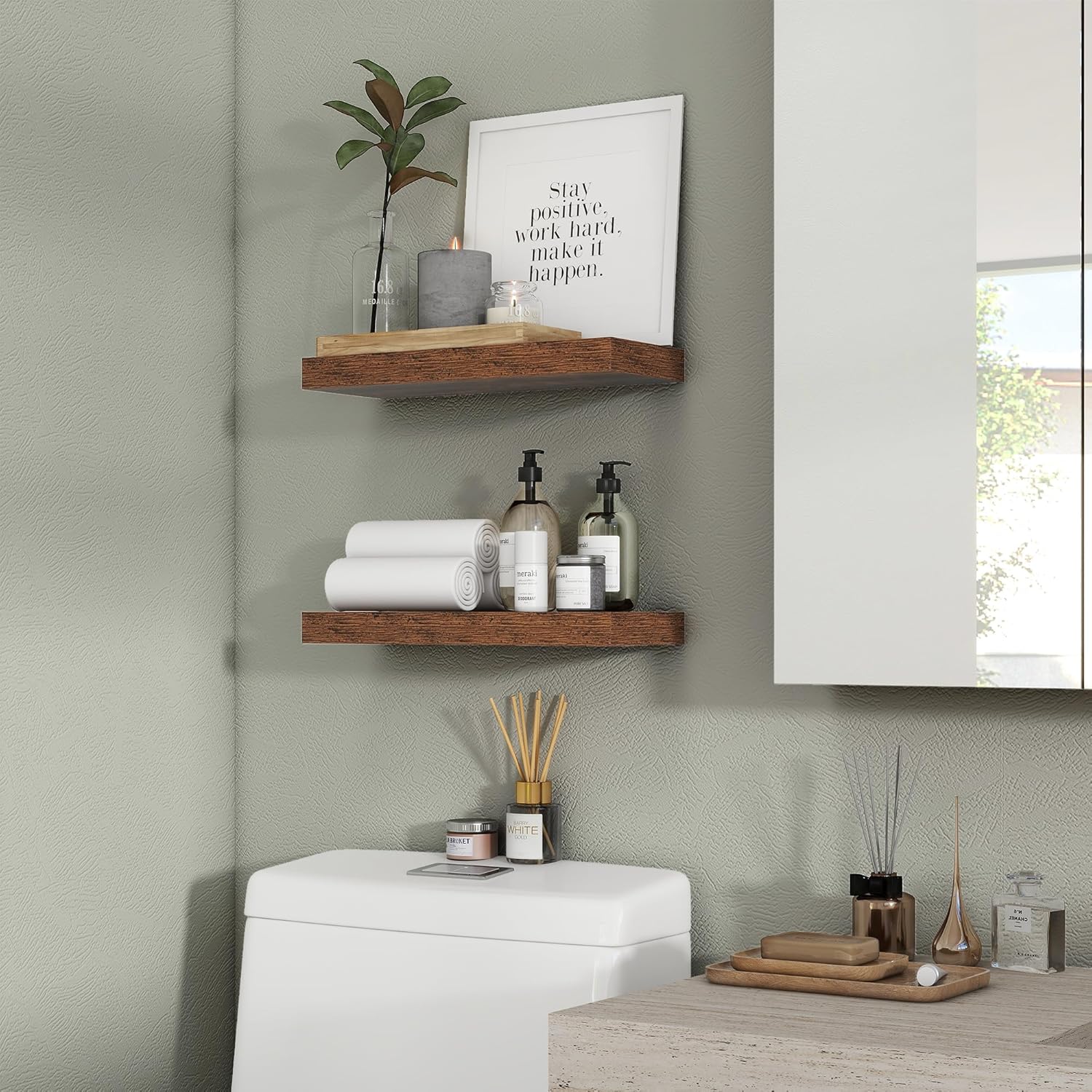 Heimlove Floating Shelves 16 Inch Set of 2 Brown 1