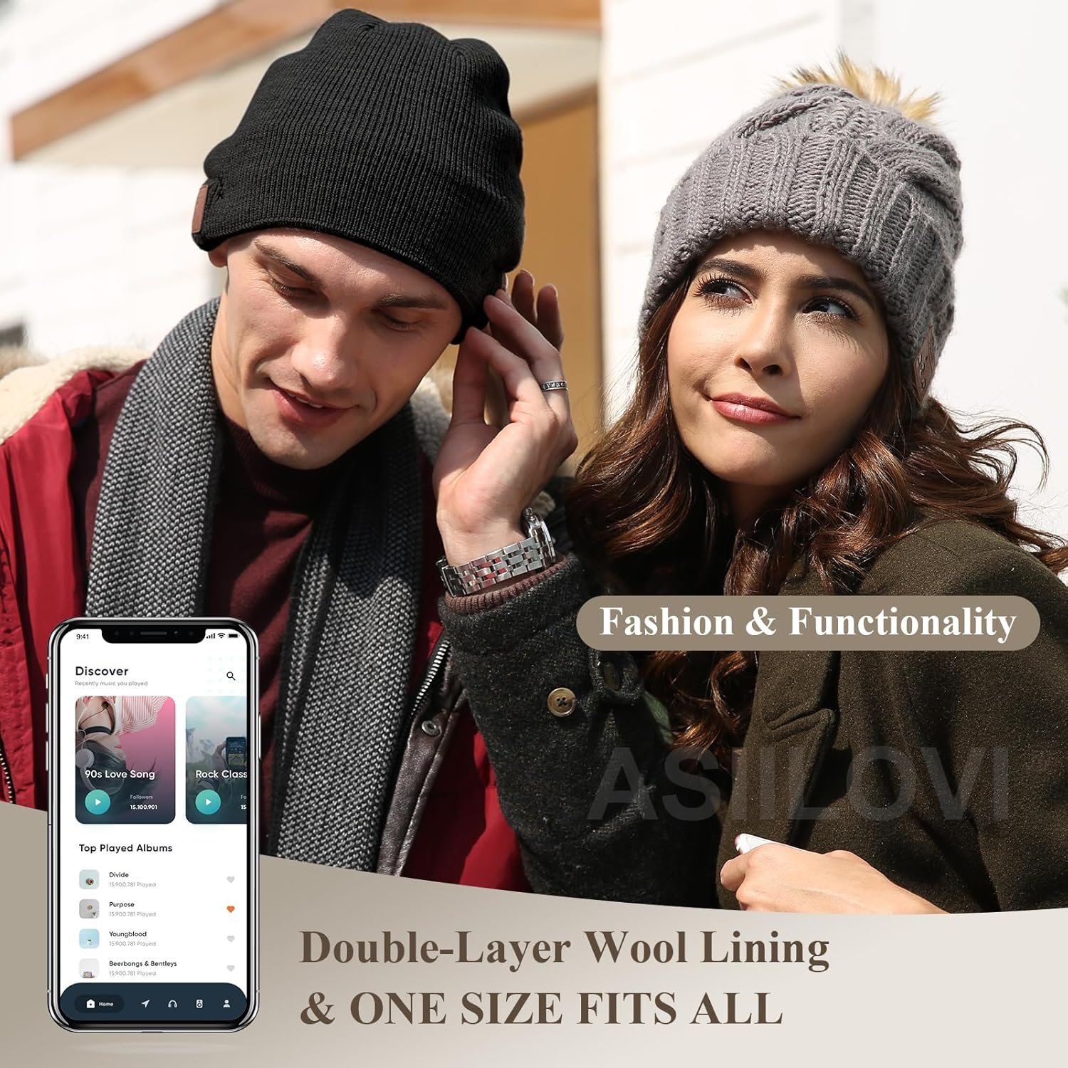 ASIILOVI Bluetooth Beanie with 20hr Playtime