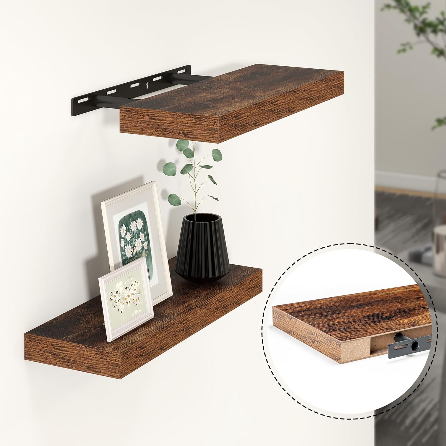 Heimlove Floating Shelves 16 Inch Set of 2 Brown 1