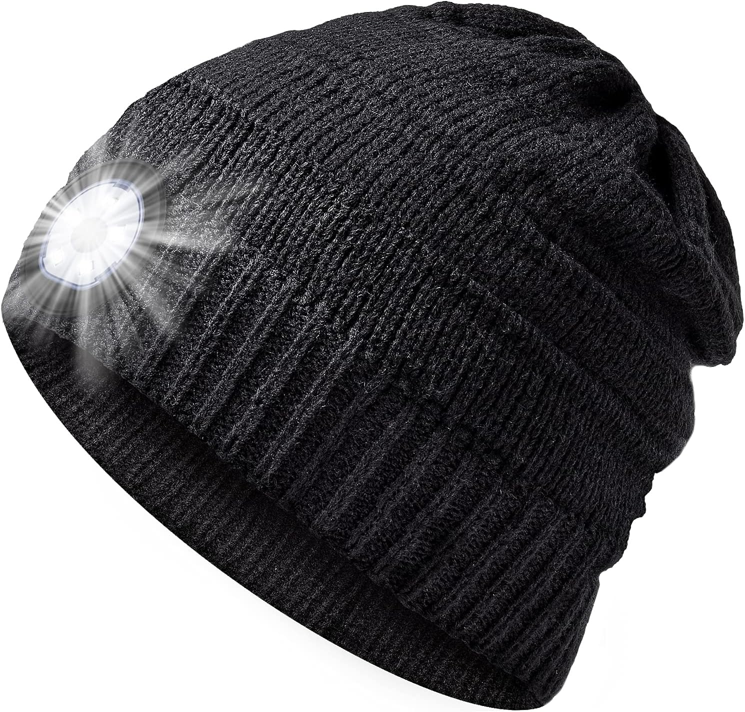 HIGHEVER LED Beanie Hat with Light Hands-Free Winter Headlamp for Men