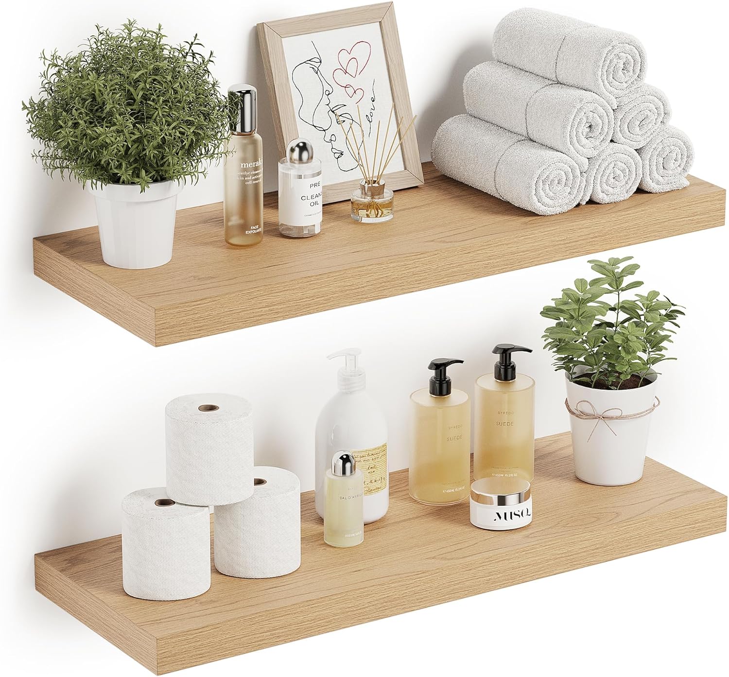 Vivelove Long Floating Shelves Set of 2 with Invisible Brackets