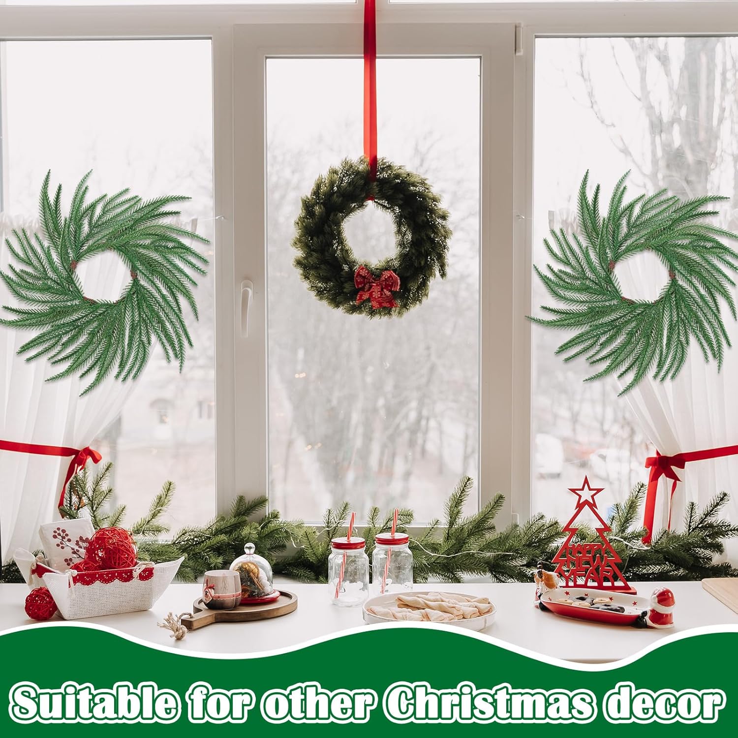 Christmas Candle Wreath 10 Inch Artificial Norfolk Pine 6pcs