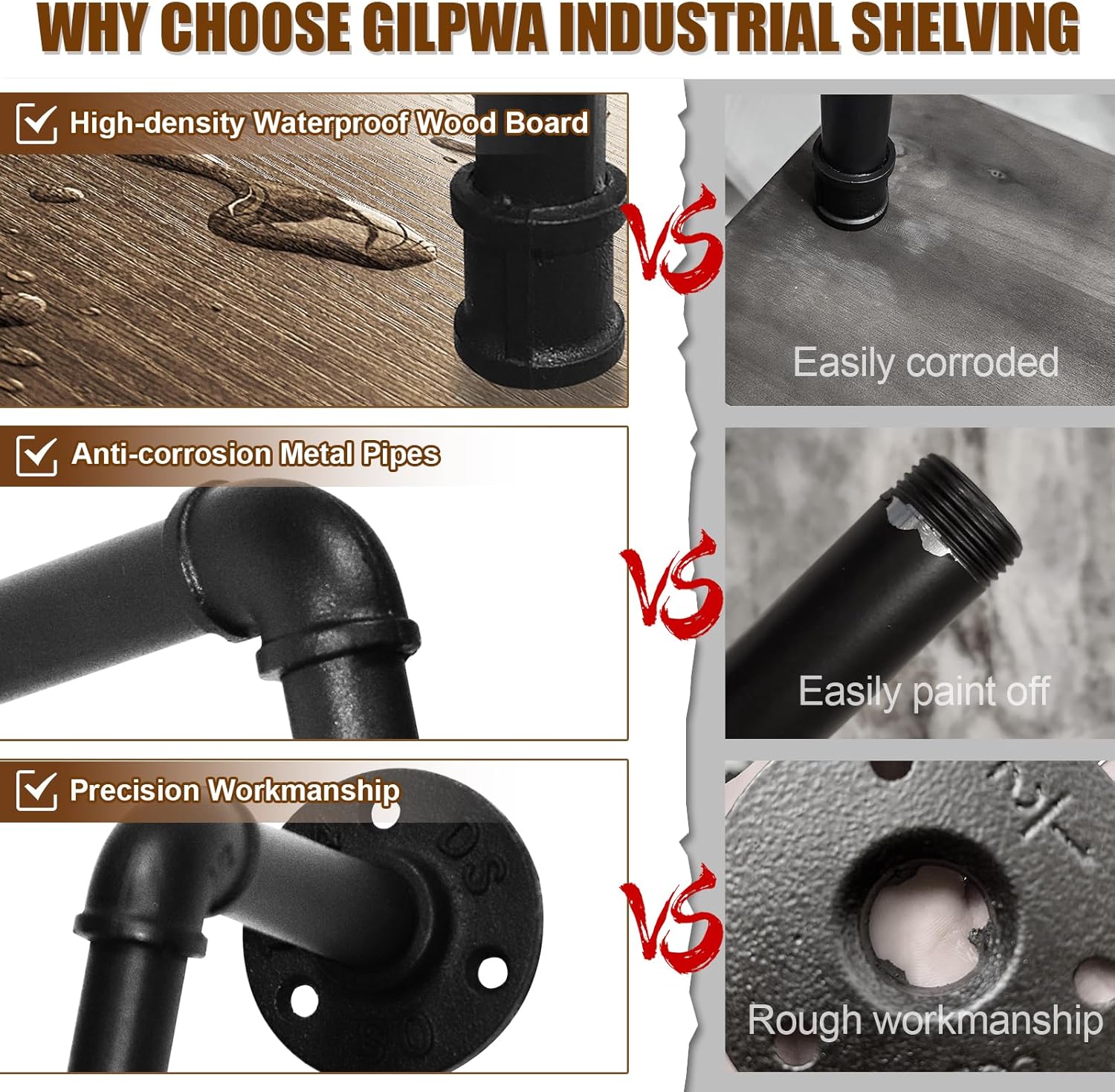 GILPWA 2 Tier Industrial Pipe Shelf with Wood Baskets