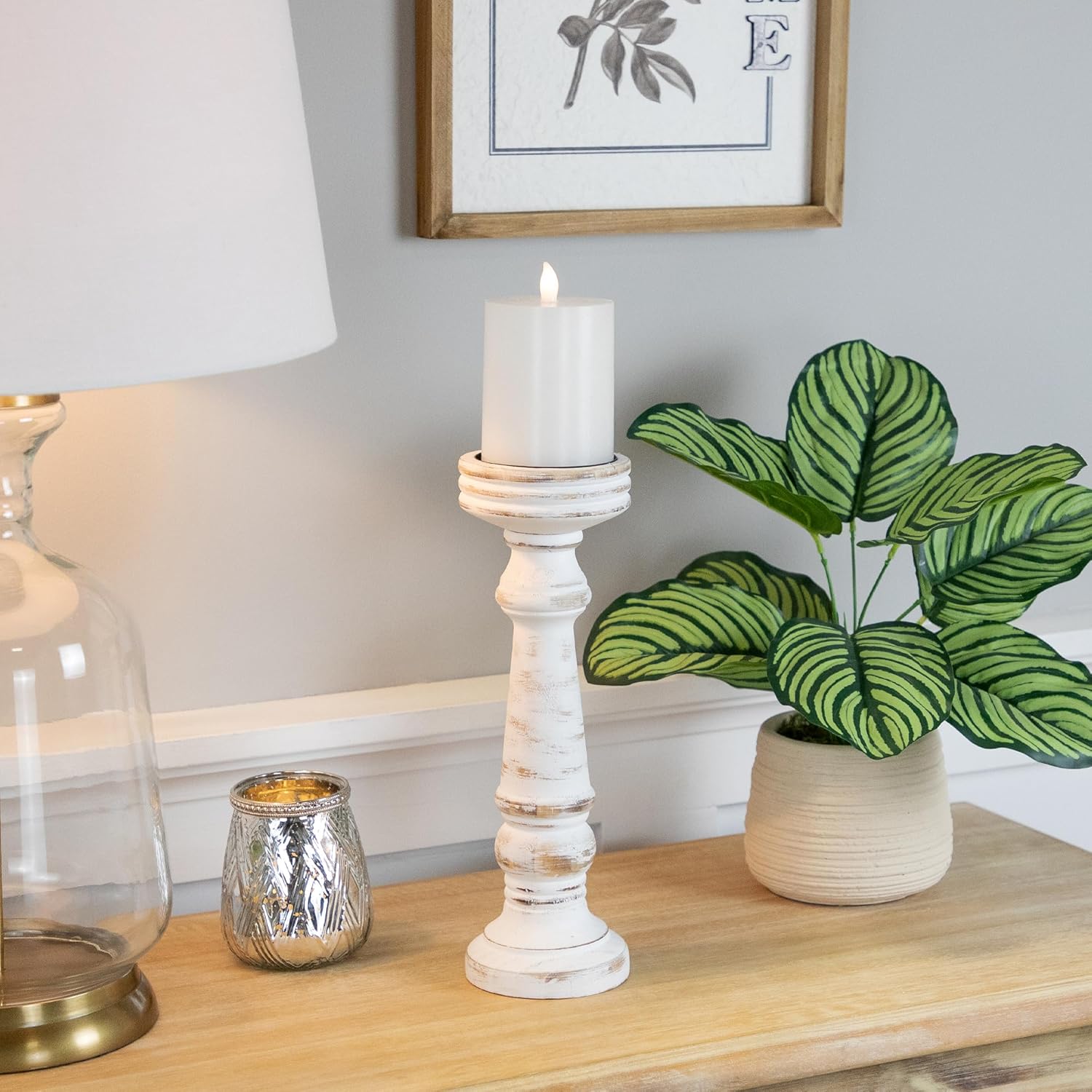 Northlight Wooden Spindle Candle Holder - 12 Antique White 1