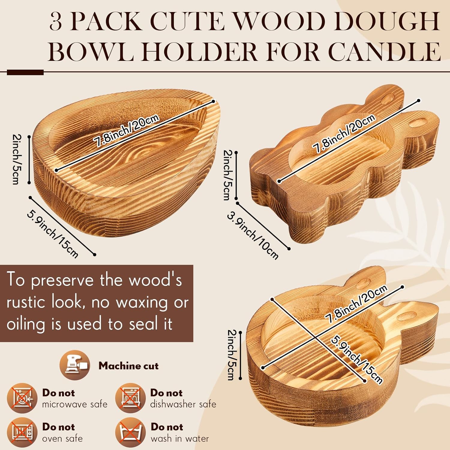 GlikCeil 3 Pack Wooden Candle Dough Bowls Set