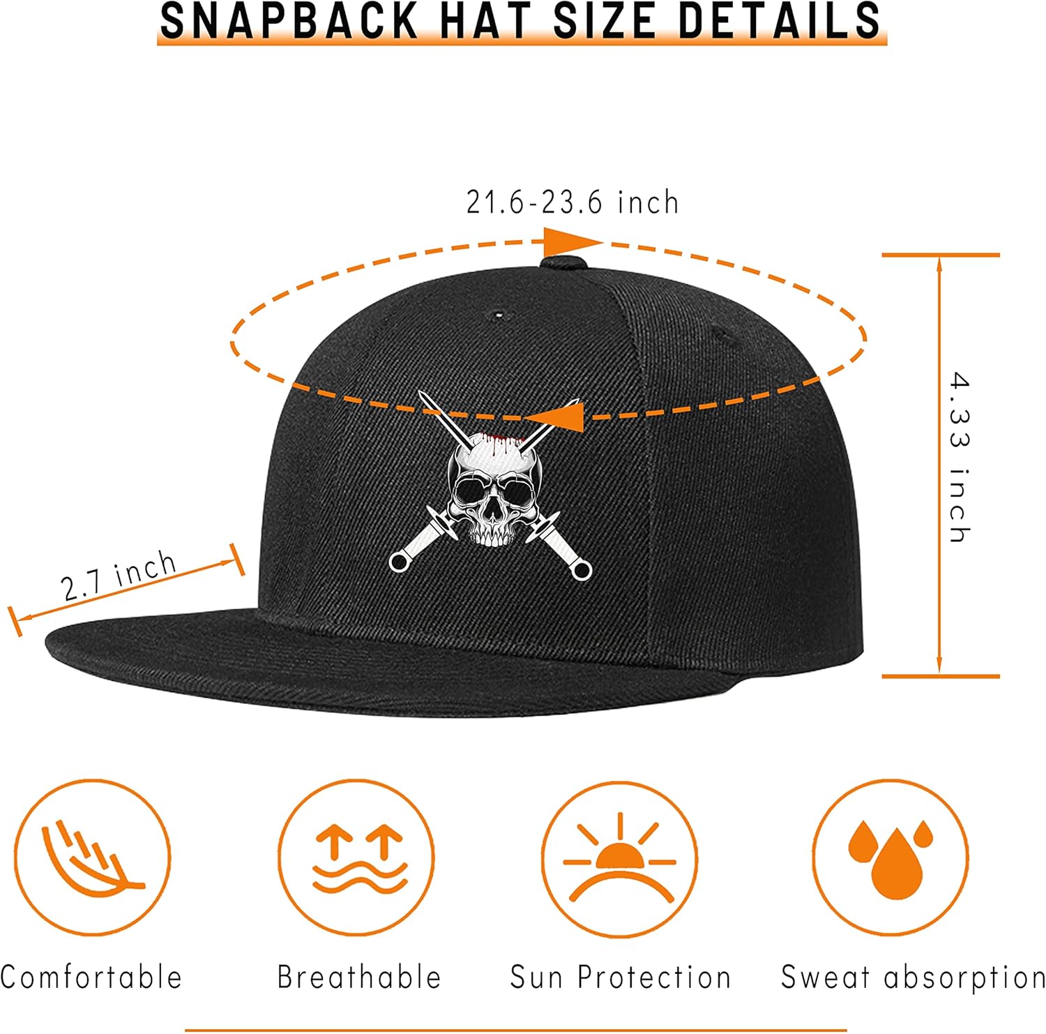 Adjustable Black Snapback Hat for Men and Women