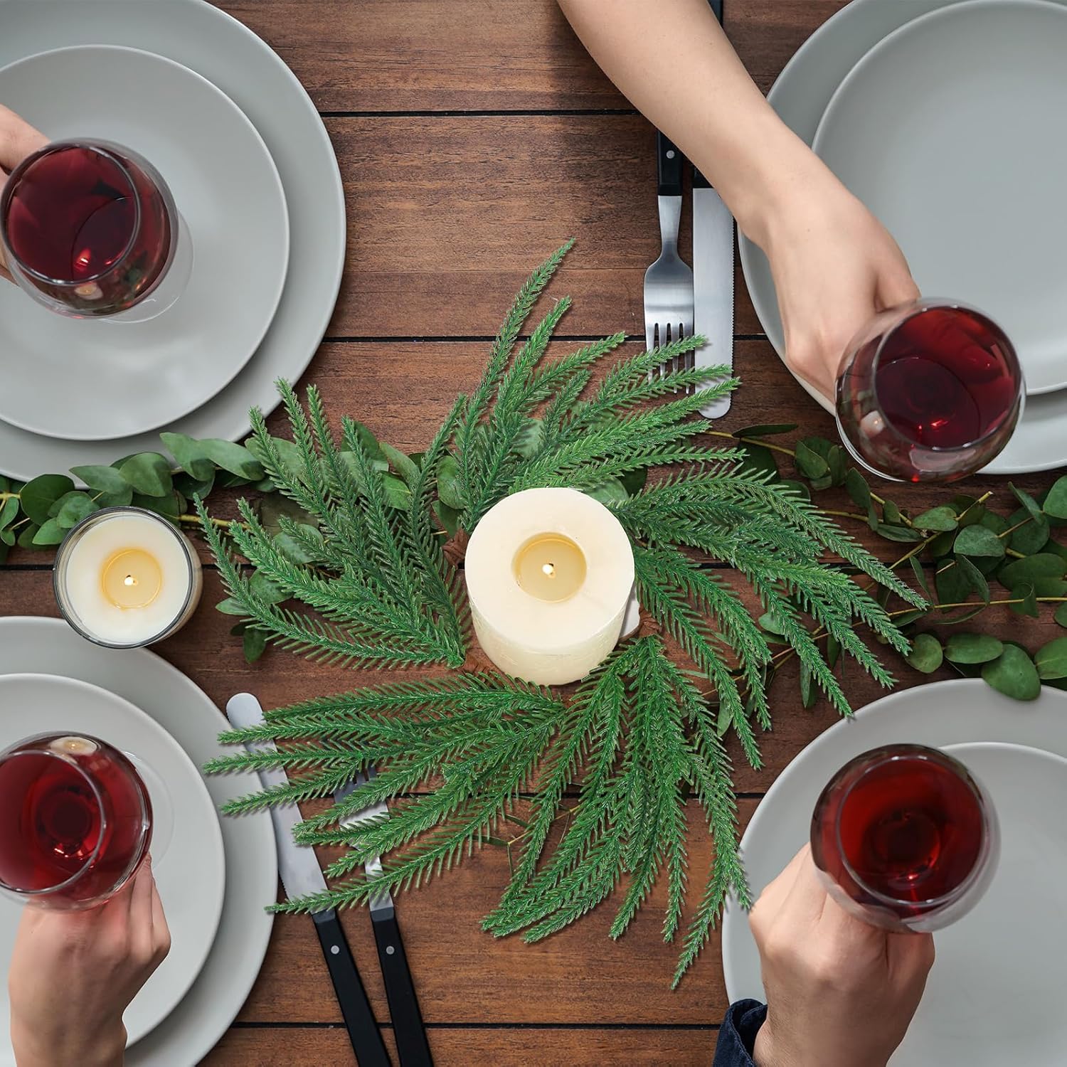 Christmas Candle Wreath 10 Inch Artificial Norfolk Pine 6pcs