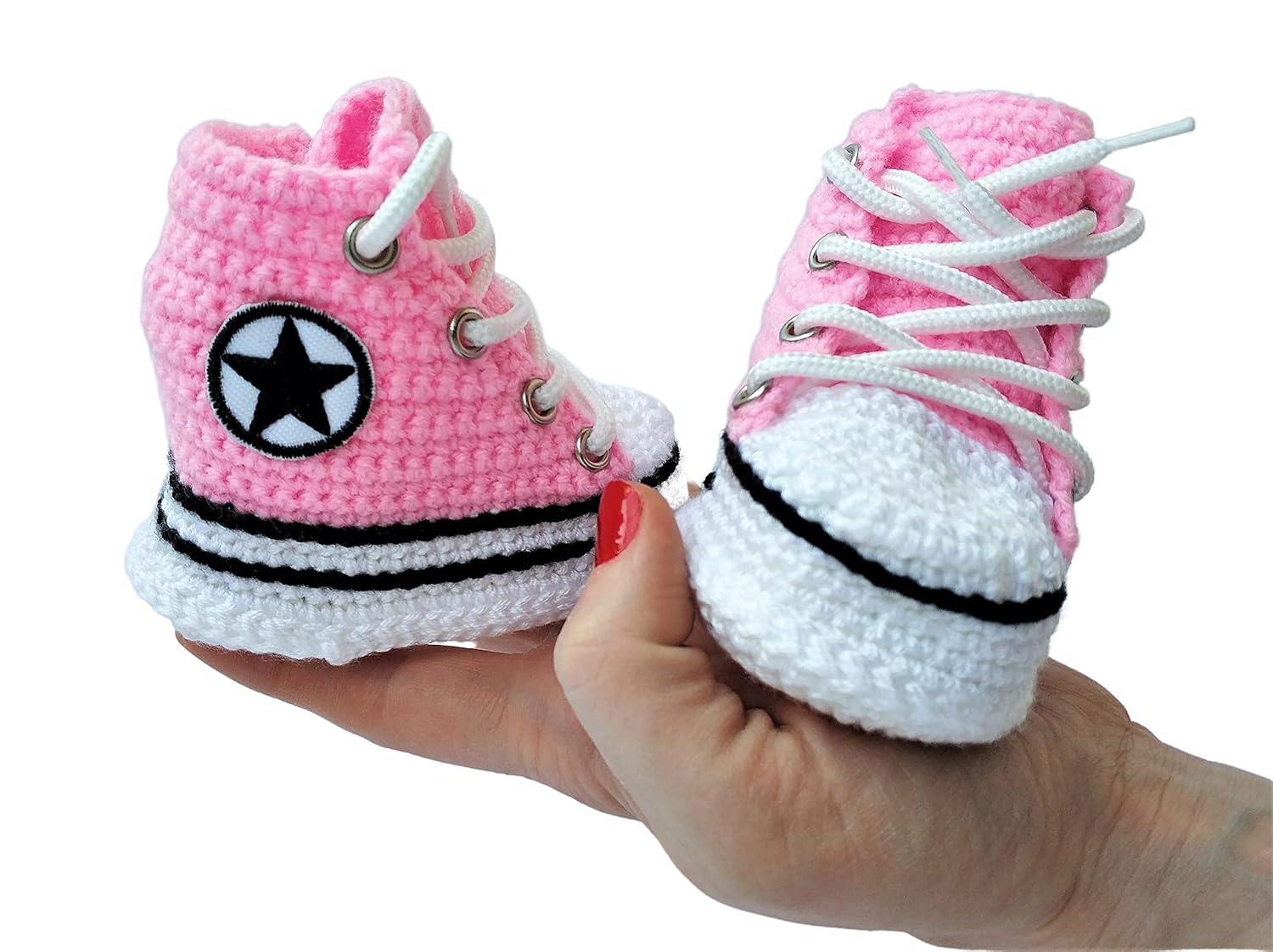 Handmade Merino Wool Pink Baby Booties Sneakers