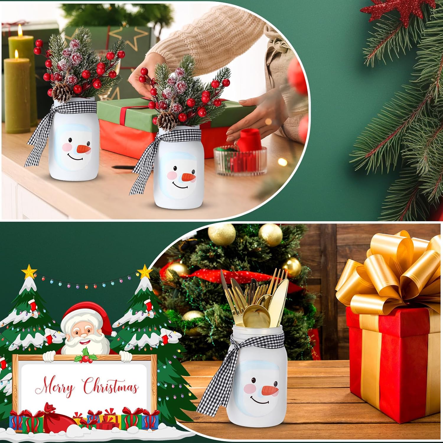 Honeydak 3 Pcs Christmas Centerpiece with Tea Lights and Candles Snowman