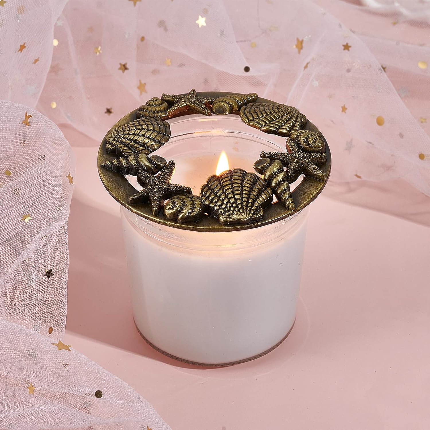 NICENEEDED Shell Starfish Candle Topper Gold