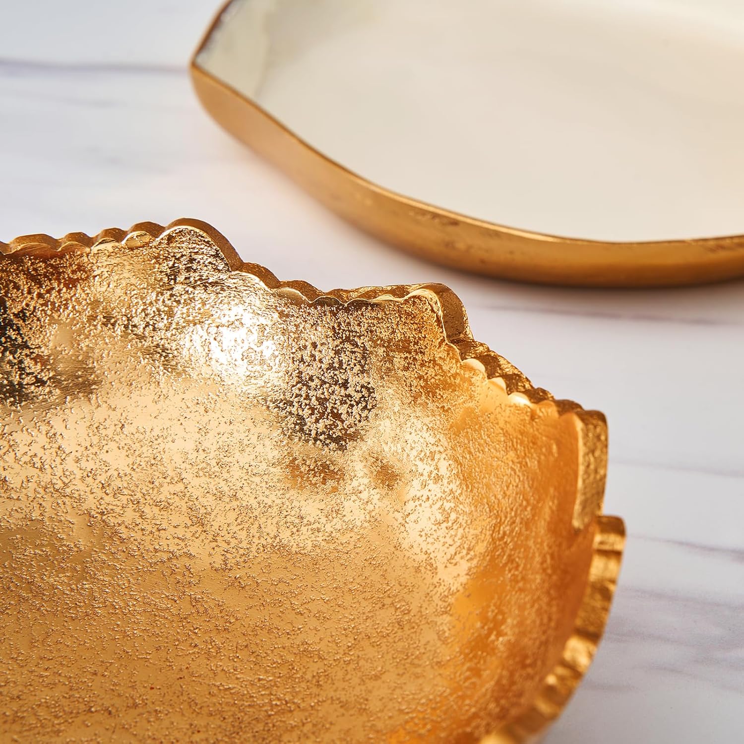 GUTE Gold Brass Half Moon Centerpiece Bowl with Rugged Edges 1