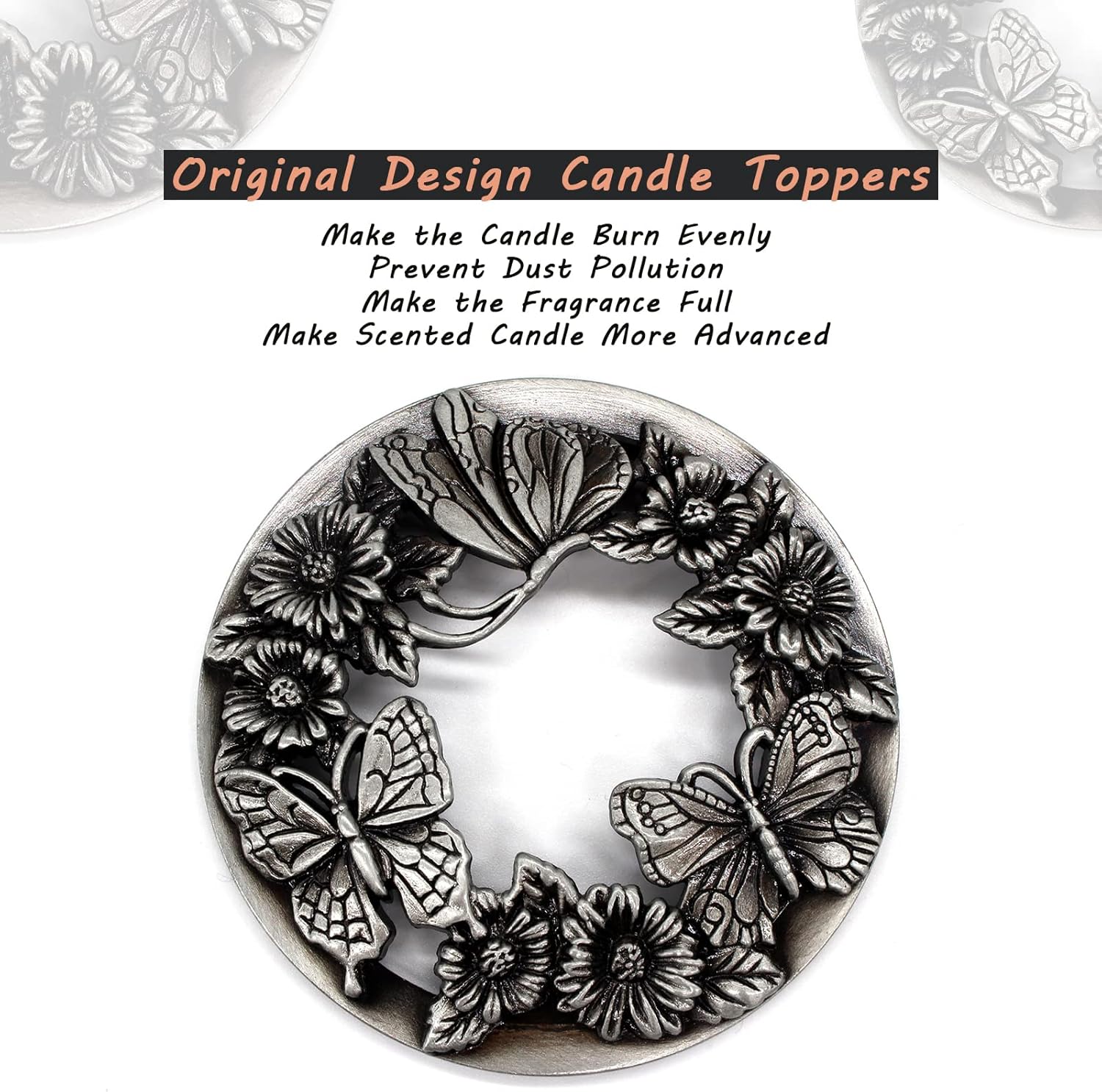 Hion Jar Candle Toppers Butterfly Silver