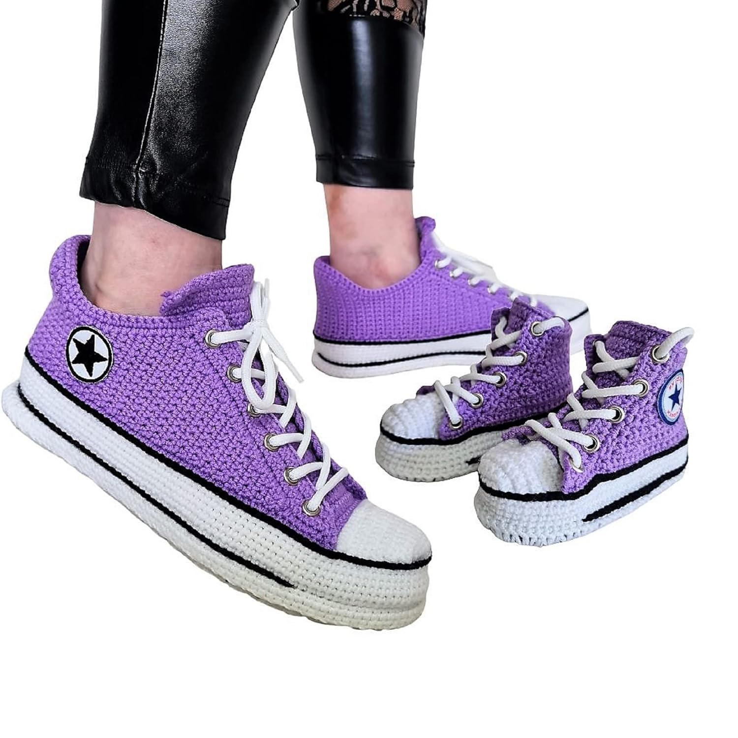 Purple Matching Family Slippers Organic Cotton Boots Sneakers Socks