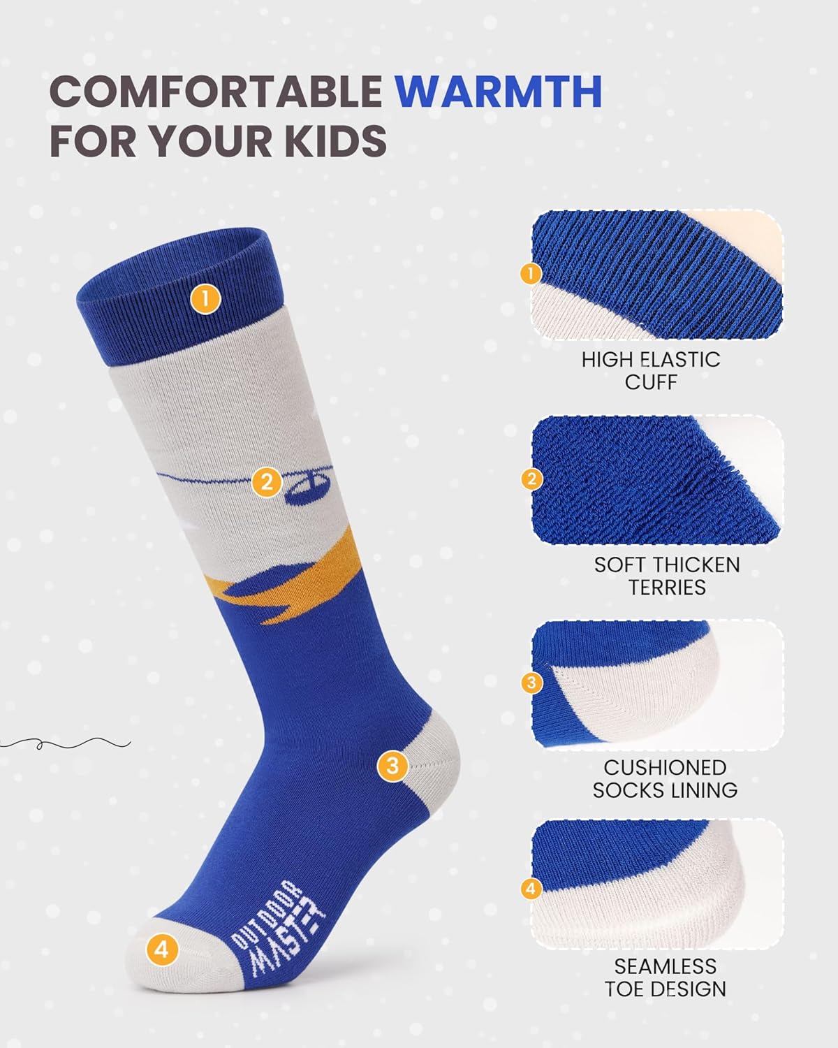 OutdoorMaster Kids Ski Socks Warm Thermal Over the Calf Design