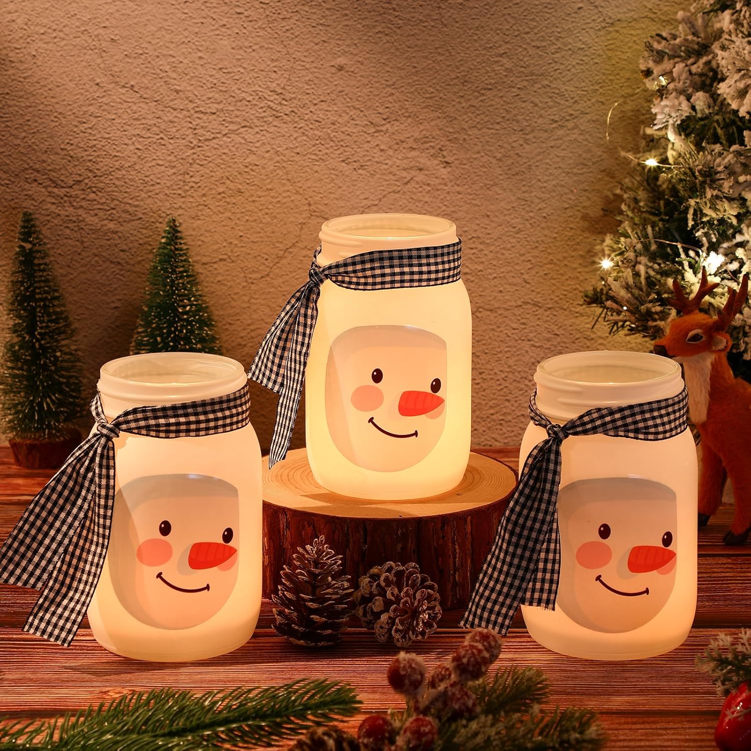 Honeydak 3 Pcs Christmas Centerpiece with Tea Lights and Candles Snowman