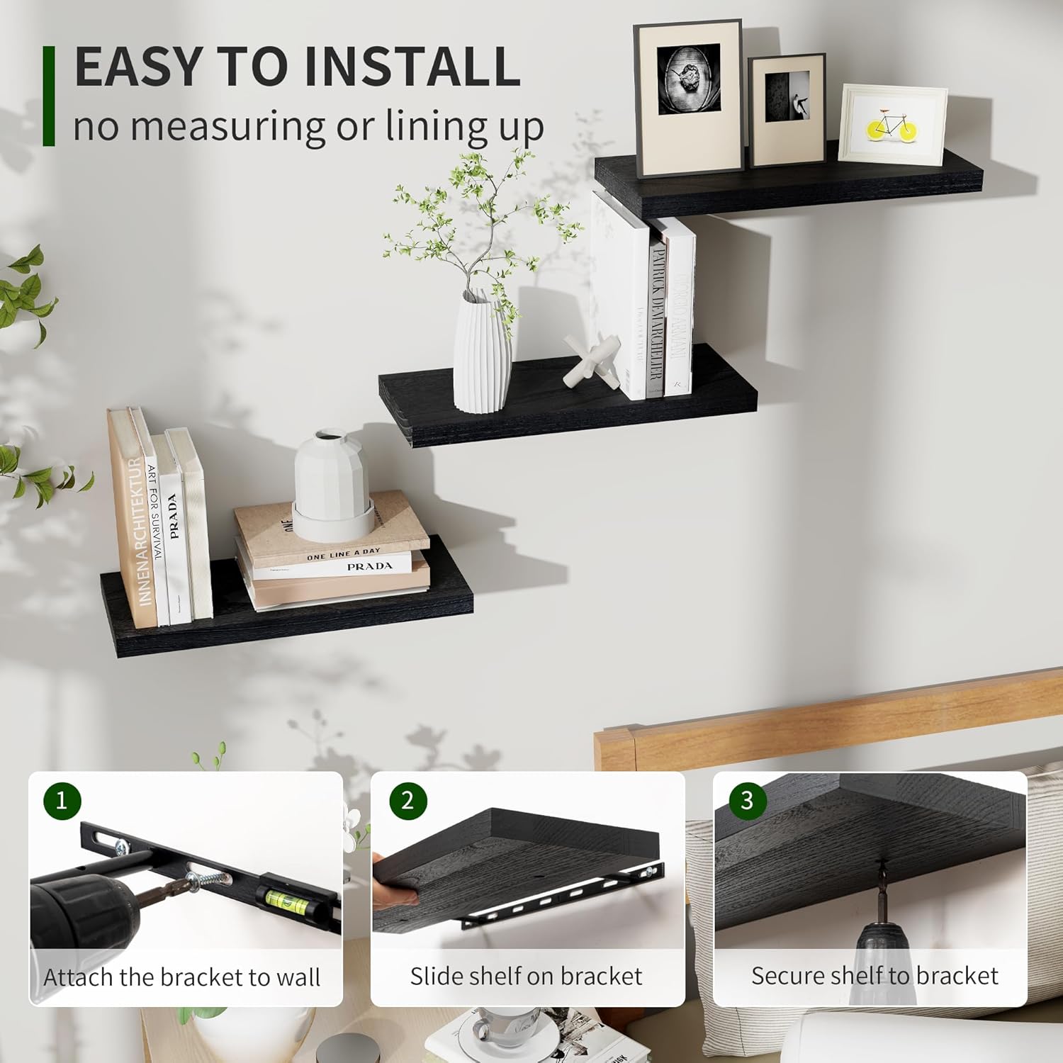 Marsmiles Rustic Floating Shelves Set of 3 17 Inch Wide Black