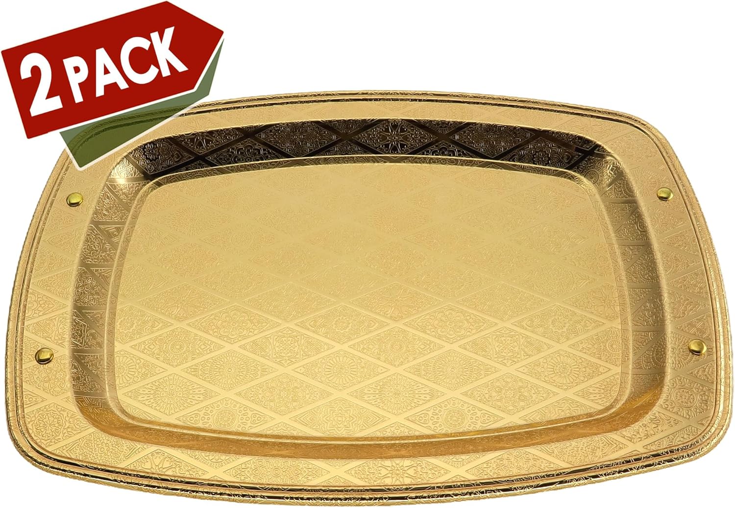 Pack of 2 14x10 Inch Iron Gold Serving Trays