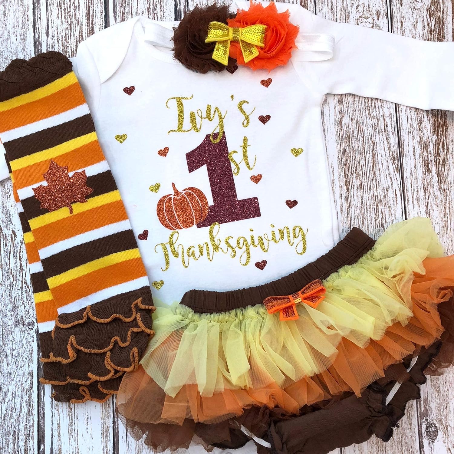 Personalized First Thanksgiving Baby Girl Outfit Name Bodysuit