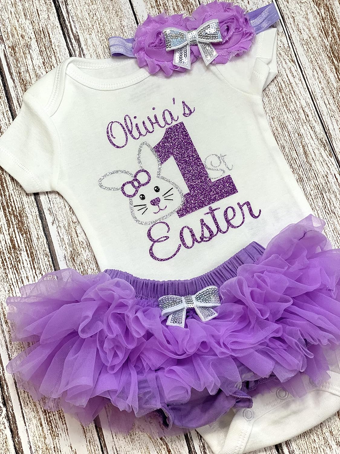 Handmade Personalized Easter Baby Girl Bodysuit Set
