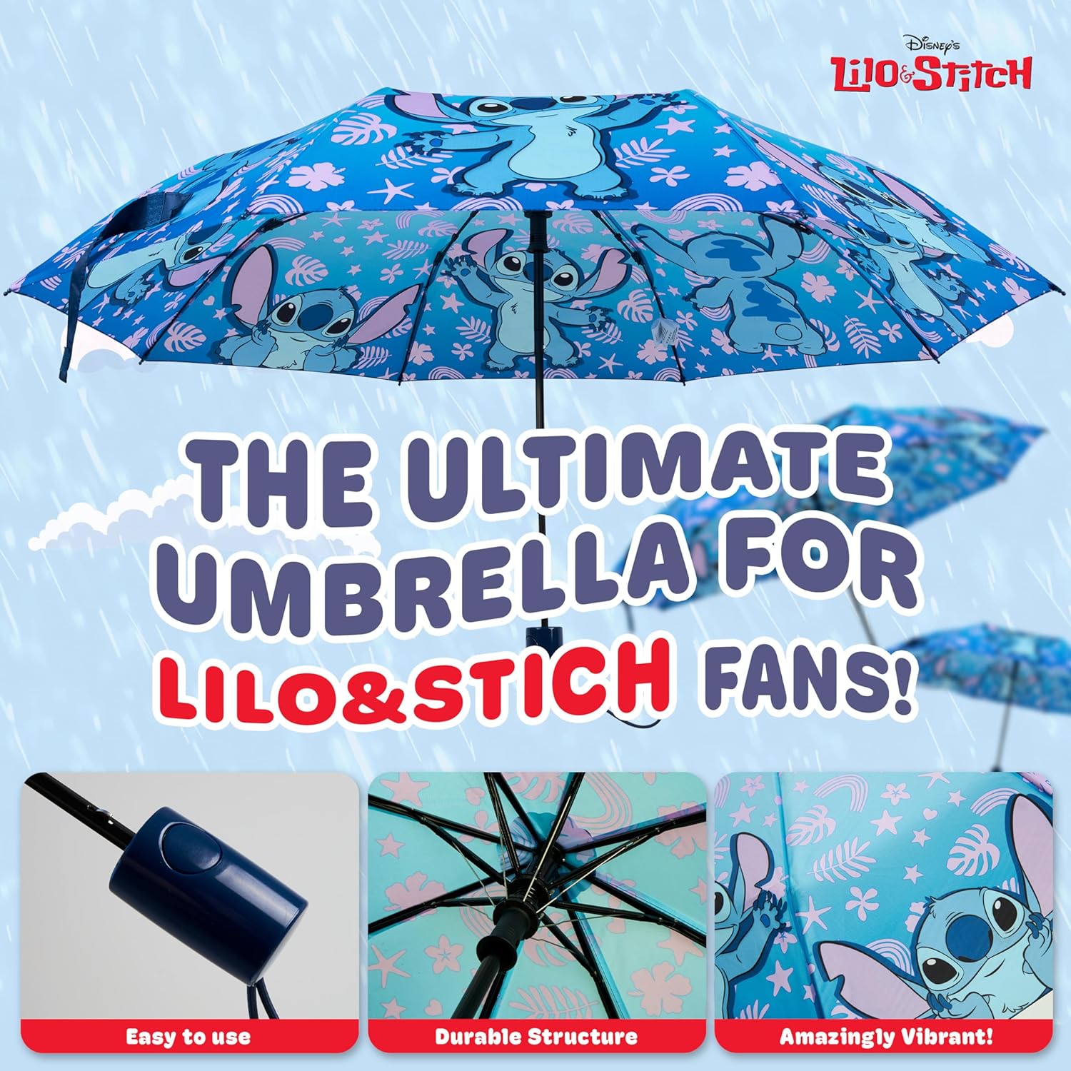 Disney Automatic Umbrella - Compact Lightweight Folding Travel Umbrella