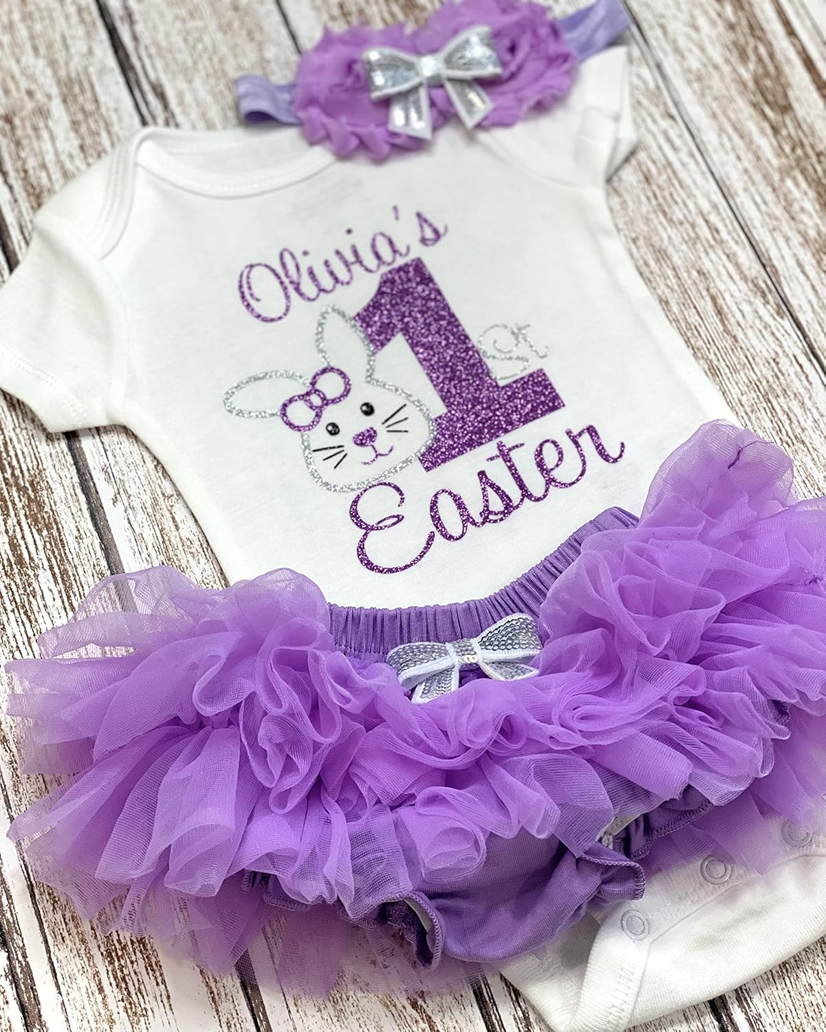 Handmade Personalized Easter Baby Girl Bodysuit Set