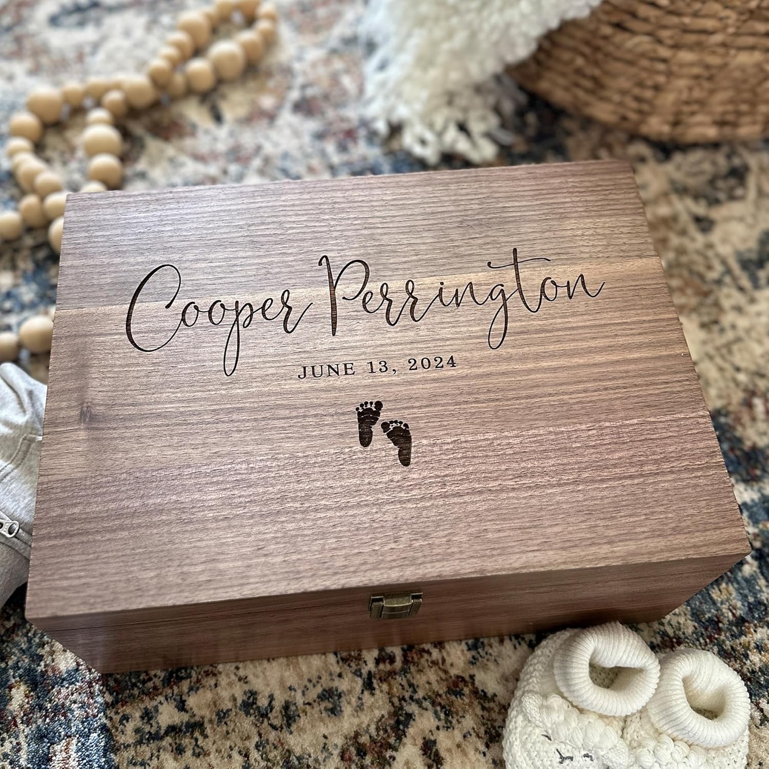 Personalized Baby Keepsake Box in Walnut Wood