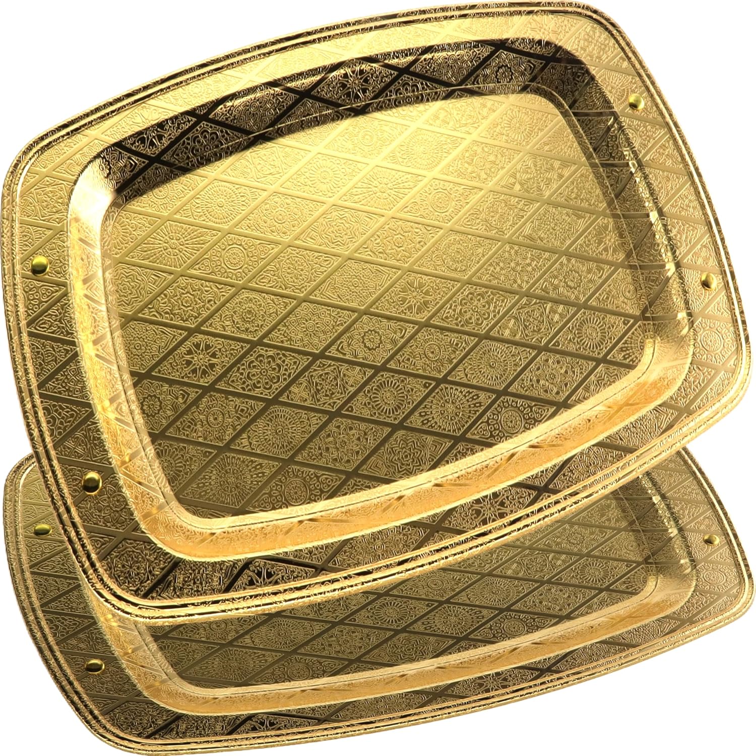 Pack of 2 14x10 Inch Iron Gold Serving Trays