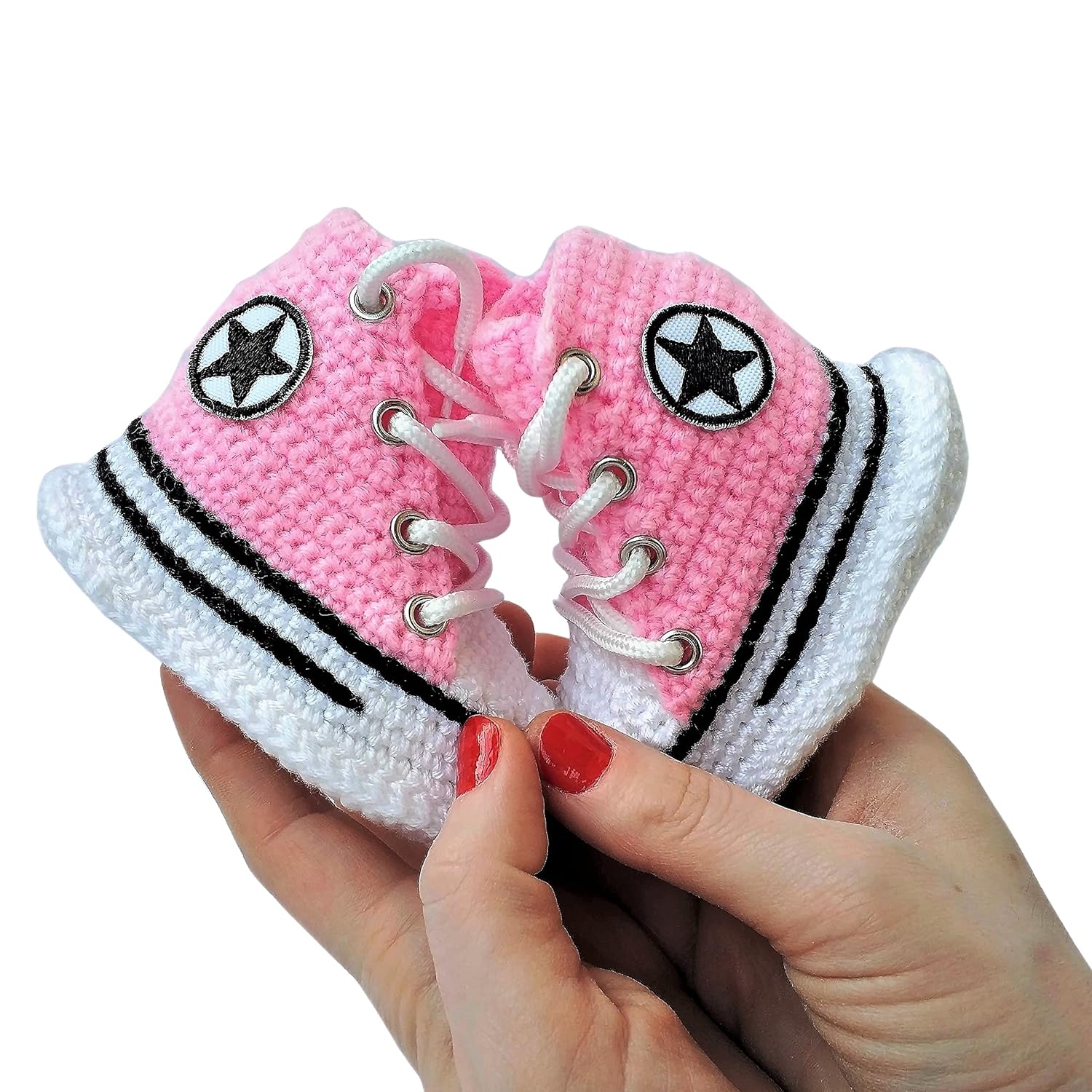 Handmade Merino Wool Pink Baby Booties Sneakers