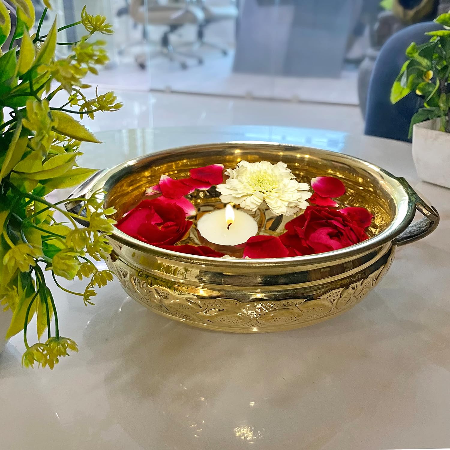 Craftsman 1225 Inch Embossed Brass Urli Decorative Bowl