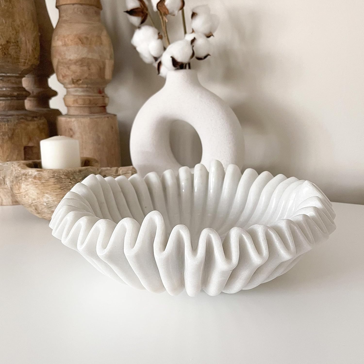 LE HOME DECOR Marble Fluted Bowl 6 Inches