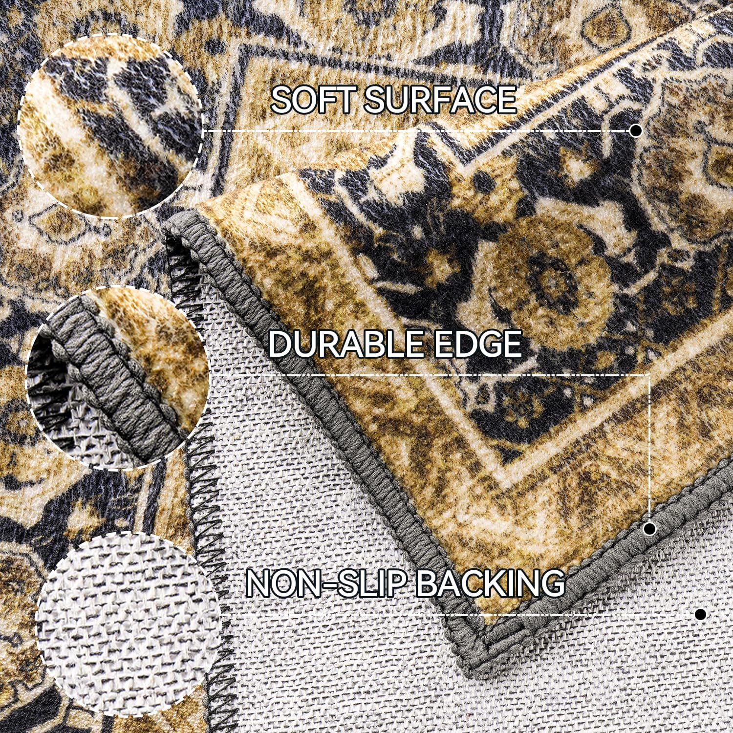 Hargiis Area Rug Bohemian Runner with Non-Slip TPE Backing