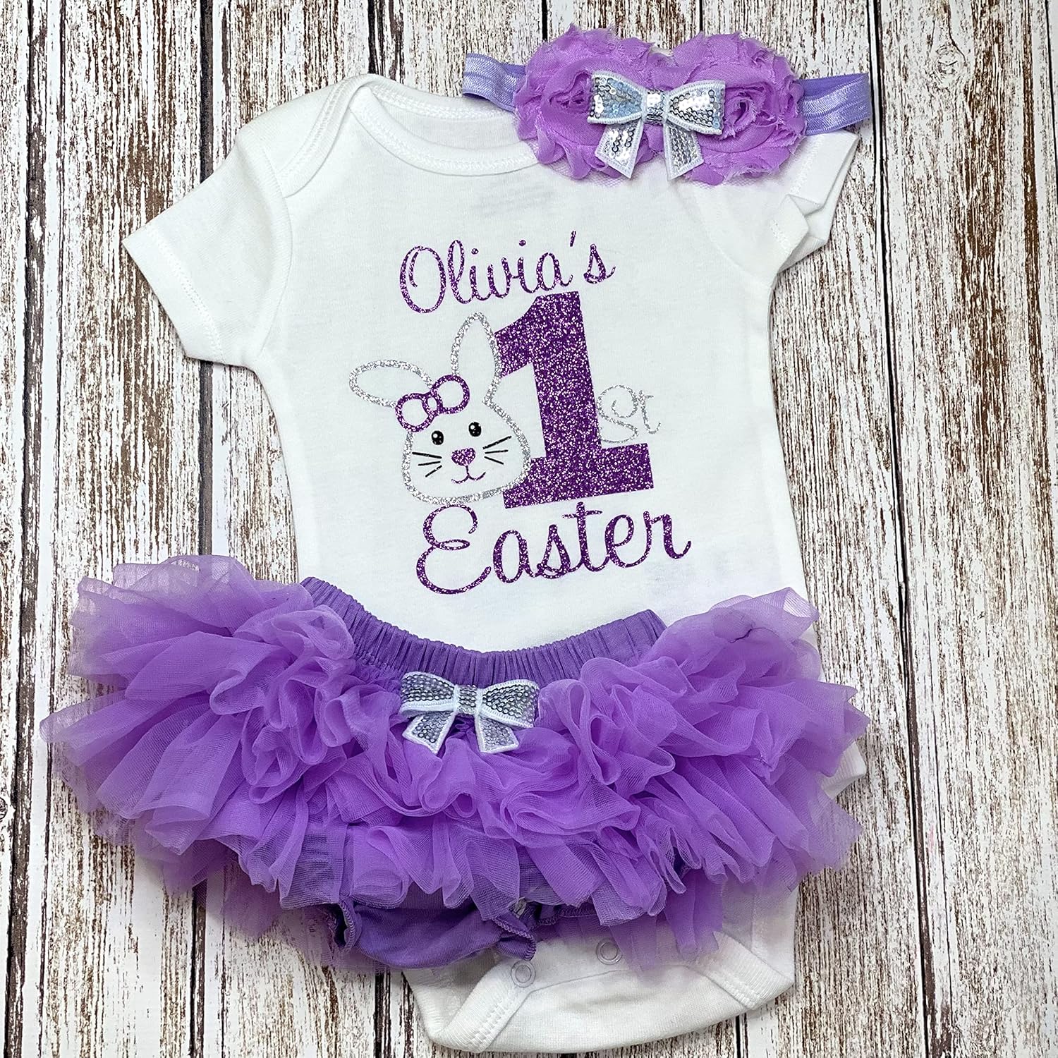 Handmade Personalized Easter Baby Girl Bodysuit Set